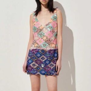 Rachel Comey Carissa Dress Colorful Sequin Mini V Neck Shift Party 2